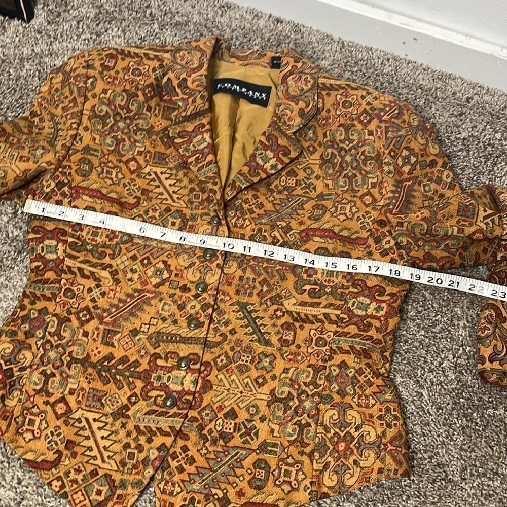 Ellen Tracy Multicolor Patterned Blazer - Mustard, Red, Green Accents - Picture 11 of 15